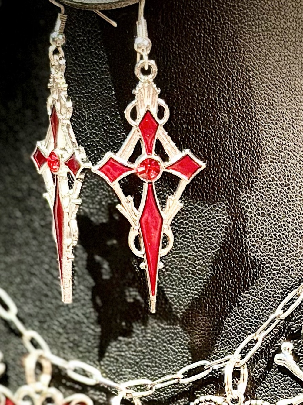 Red Enamel Gothic Charm Necklace & Earring Set - Picture 5 of 5